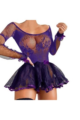 2024 Lingerie sexy en dentelle pour femme avec porte-jarretelles, violet, 3XL