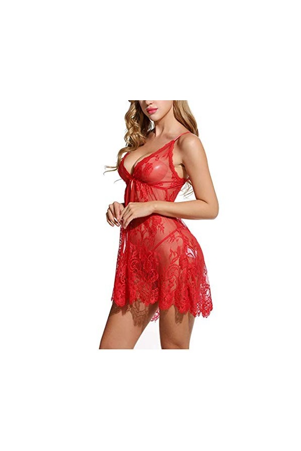 CreoQIJI Combinaison sexy pour femme - Sous-vêtements de nuit - Robe de soirée - Sexy - Cils - Robe de nuit - Dentelle - Ling