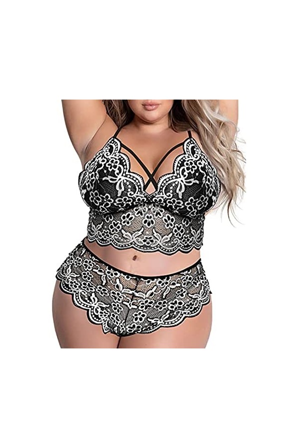 iYmitz Lingerie 2 pièces Grande Taille pour Femmes Ensembles de sous-vêtements Soutien-Gorge et Culotte à Bretelles Menstruel