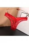 BIISDOST Femmes Sexy Taille Basse en Satin à Travers Une Culotte Transparente en Dentelle Creuse Body Jungle Red, One Size 