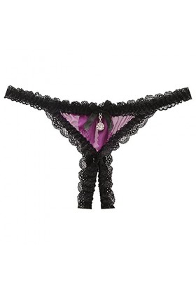 TDEOK Sous-vêtements bas en dentelle pour femme Culotte Taille Culotte Sexy Crotch Open Avec Ensemble, lilas, taille unique