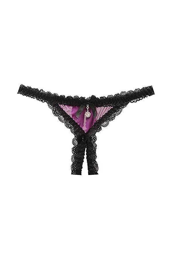 TDEOK Sous-vêtements bas en dentelle pour femme Culotte Taille Culotte Sexy Crotch Open Avec Ensemble, lilas, taille unique
