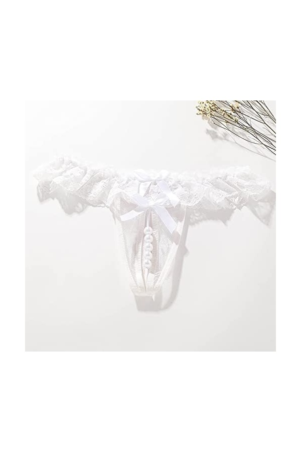 Vexiangni Culotte sexy en dentelle florale pour femme - En maille filet - Pour cosplay - Sexy - String pour femme, Blanc., XL