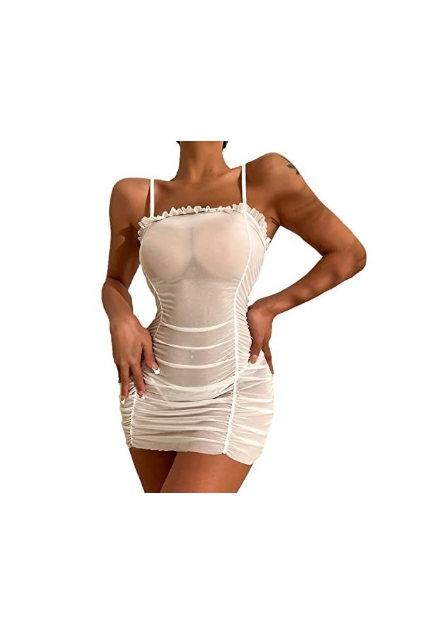 Lingerie Menottes Sexy Filet de Poisson Sexy Robe Femme Sexy Sous-Vêtements Robe Pure Couleur Mesh Bikini Sexy Femme Sous-Vêt