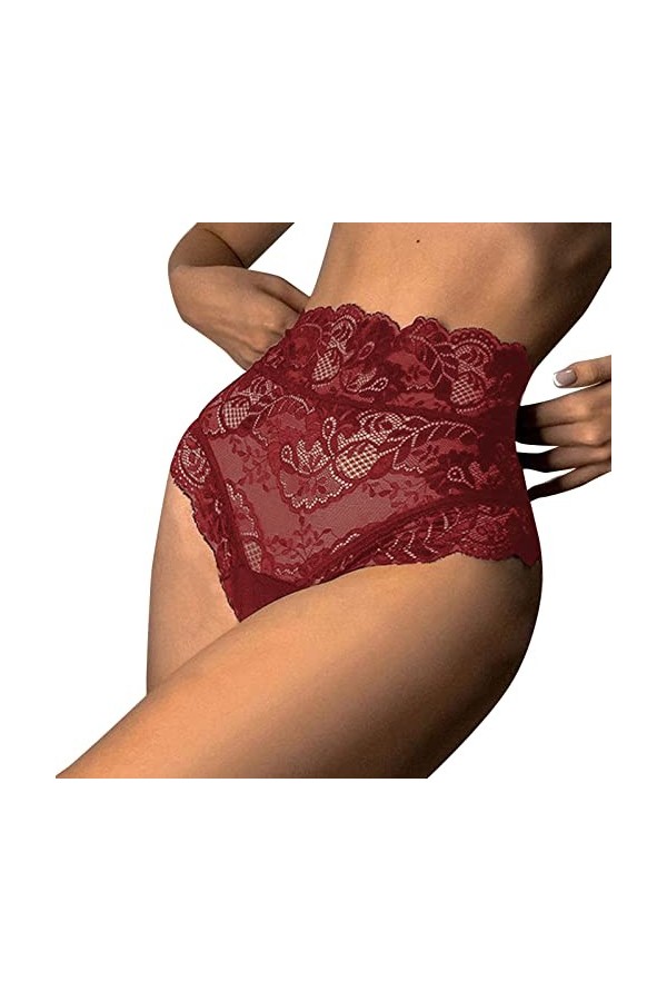 Générique Femmes Sexy Dentelle Florale Maille Culotte Taille Haute Slips sous-vêtements évider Transparent Grande Taille sous