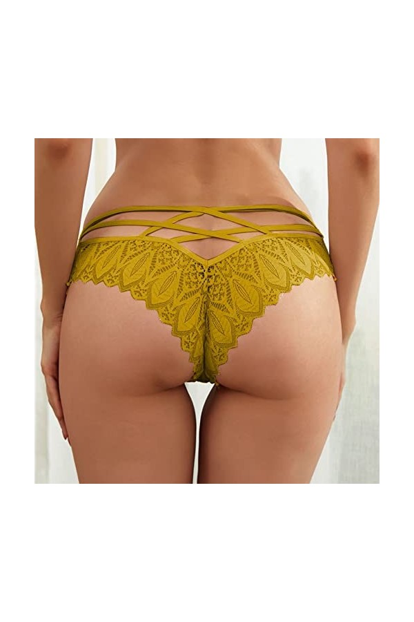 Générique Culottes pour Femmes Crochet Dentelle Dentelle jusquà Culotte Sexy Creux sous-vêtements Valentin Coquin Yellow, X
