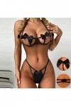 Ensemble de lingerie sexy bowknot Teddy pour femmes mariées lune de miel Saint-Valentin snowboard homme, Noir , S