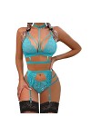 Zshosam Lingerie sexy en latex pour femme - Couleur unie - Avec col amovible - Soutien-gorge à lanières et culotte - Sans bas