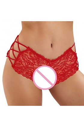 IKFIVQD Lingerie sexy pour femme Sous-vêtements en dentelle Taille basse Culotte sexy en dentelle, Rouge, XL