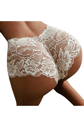 IKFIVQD Lingerie sexy pour femme - Culotte haute - String en dentelle - Sous-vêtements sexy, blanc, M