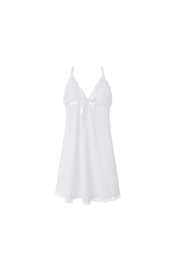 CreoQIJI Lingerie sexy en cuir verni pour femme - Avec col en V - Lingerie sexy avec col en V, Blanc., M