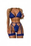 Lingerie Femme Dentelle Sexy Ensemble 3 Pieces Dentelle Cuisse Jarretière Soutien-Gorge et Culotte Ensemble Elasticité Fendue