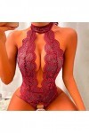 Hasagimol Lingerie Sexy Femme Pute One-Piece Deep V Dos Nu Réglable Teddy Sous-VêTement Entrejambe Ouvert Dentelle Babydoll B