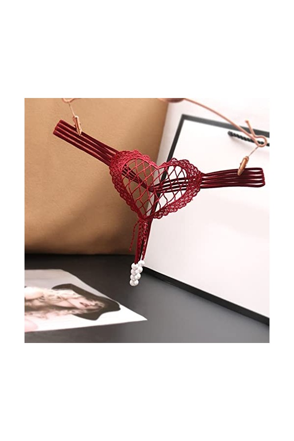 BIISDOST Culotte Creuse en Forme de cœur Sexy pour Femme Culotte Taille Basse Perle Sexy T Line Body Naissance Papa Wine, On