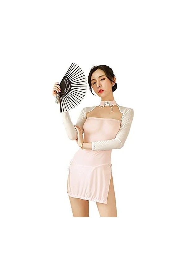 YYAN Nuisette sexy à manches longues en maille pour femme Noir Taille unique