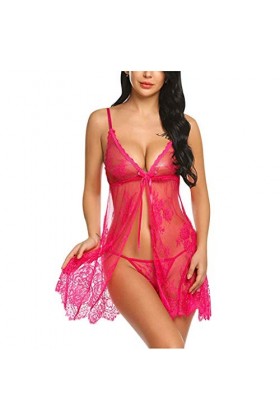 CreoQIJI Combinaison sexy pour femme - Sous-vêtements de nuit - Robe de soirée - Sexy - Cils - Robe de nuit - Dentelle - Ling