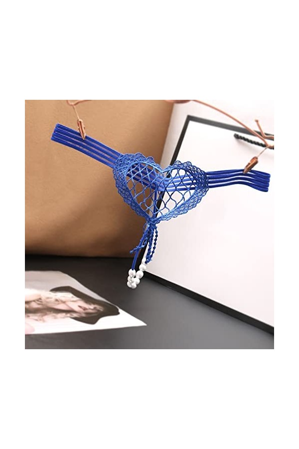 Culotte Creuse en Forme de cœur Sexy pour Femme Culotte Taille Basse Perle Sexy T Line Body Naissance Papa Blue, One Size 