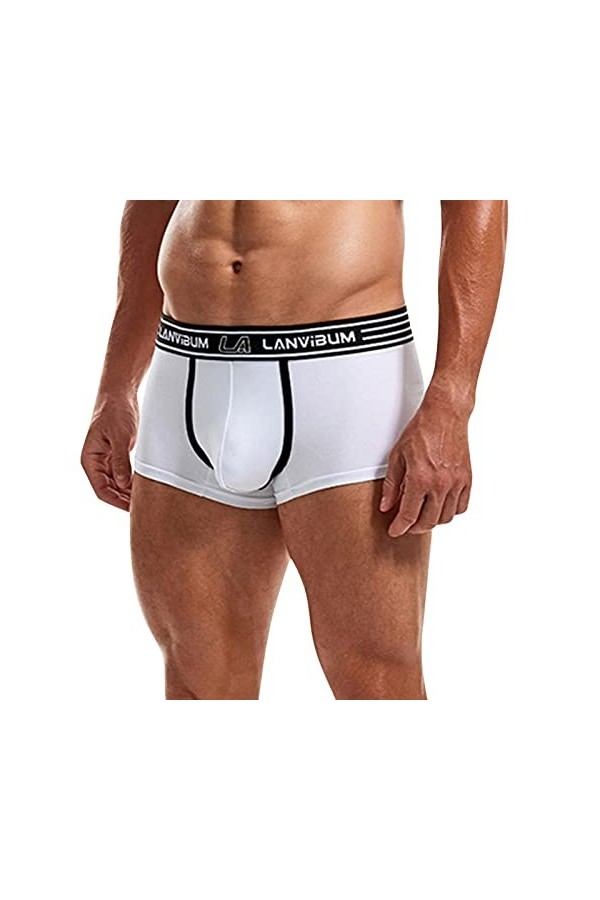 Beokeuioe Boxer pour homme - En bambou lisse - Rayonne - Avec poches séparées - Élégant multicolore, Blanc A2., L