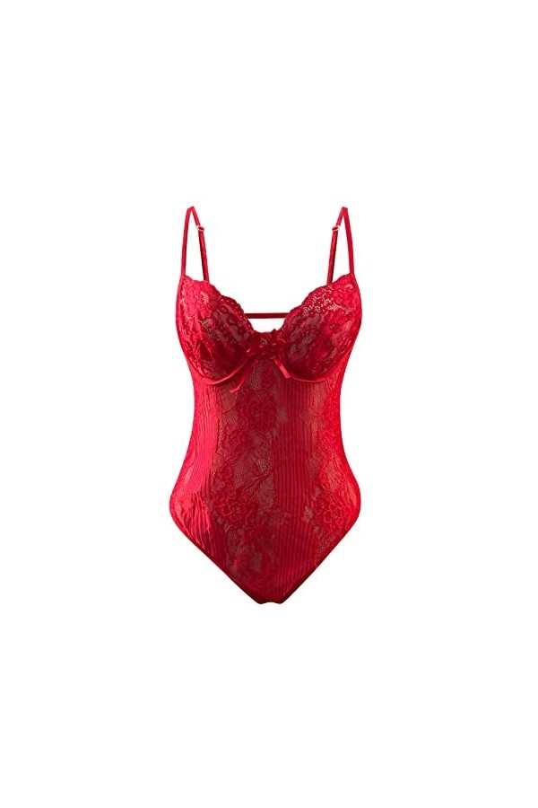 Ensemble de lingerie sexy à lacets pour femme avec motif floral brodé en maille transparente, e-rouge, M