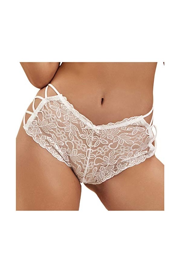 IKFIVQD Lingerie sexy pour femme Sous-vêtements en dentelle Taille basse Culotte sexy en dentelle, blanc, XXX-Large