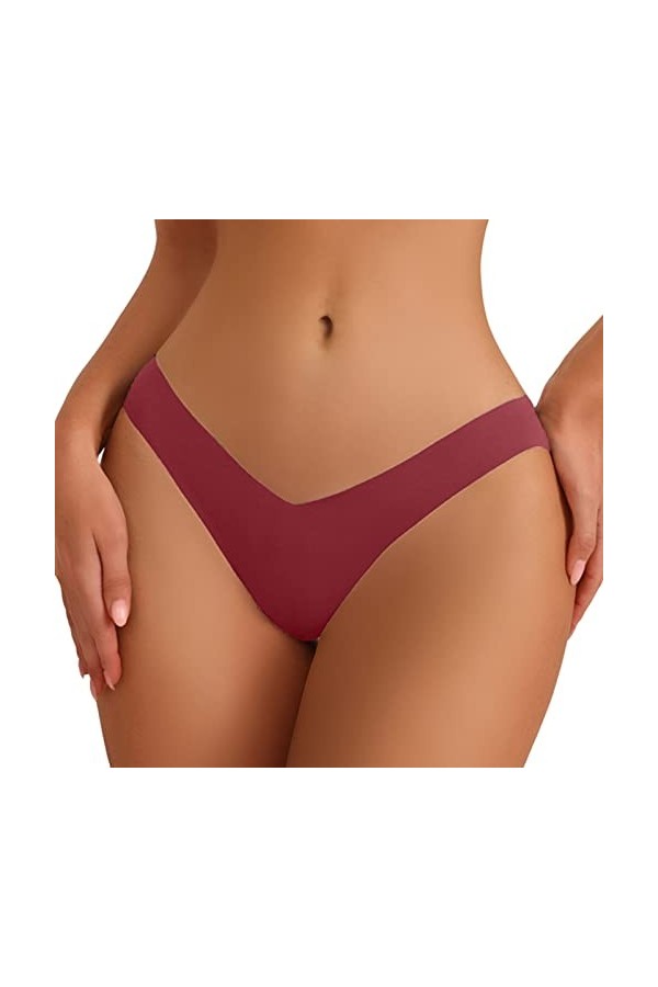 Aoklidil Sous-vêtements Sexy Femme Sexy Creux Broderie Ultra Mince Transparent Coquette Tanga Taille Basse Culotte, Rouge pas