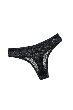 Générique Strings Hot Sexy Femme élégant T Sexy Lingerie Dentelle Retour Doux Thong Culotte de Nuit Confortable Black-A, XXX