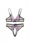 LIBELLEFLY Ensemble de lingerie sexy en maille brodée à trois points pour femme - Lingerie sexy avec soutien-gorge et culotte