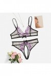 LIBELLEFLY Ensemble de lingerie sexy en maille brodée à trois points pour femme - Lingerie sexy avec soutien-gorge et culotte