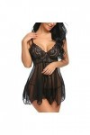 CreoQIJI Lingerie pour homme - Dentelle - Sexy - Transparent - Dos nu - Pour les grandes tailles, Noir , XXXL