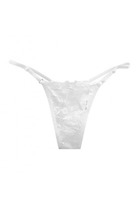 BIISDOST Womens Sexy Taille Basse Ultra Mince Voir à Travers la Culotte Transparente en Dentelle Creuse Body sans White, One