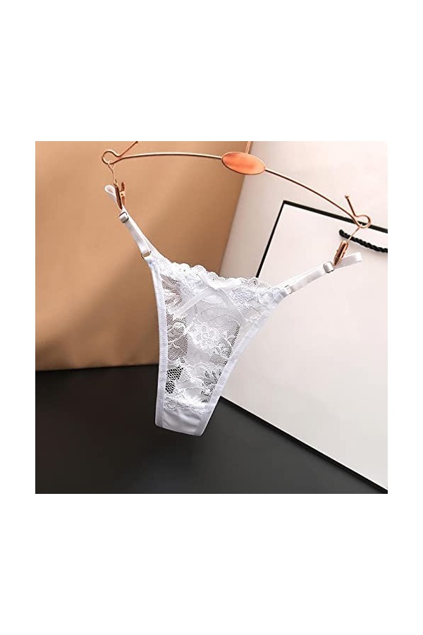 BIISDOST Womens Sexy Taille Basse Ultra Mince Voir à Travers la Culotte Transparente en Dentelle Creuse Body sans White, One