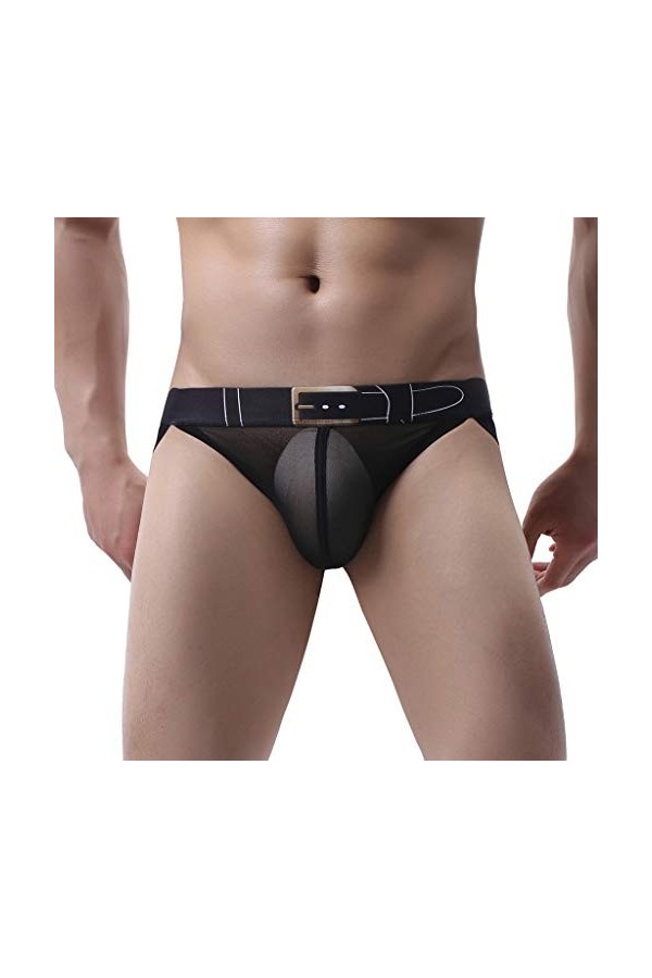 Sous-vêtement pour homme - En maille - Taille basse - Doux et respirant - Sexy - Sous-vêtements longs, Noir , XXL