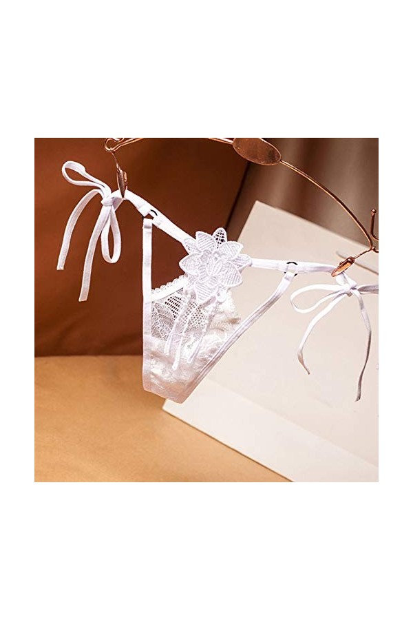 Générique Lingerie Sexy Femme Sweetter Strings Culottes Breakfast See-Through Sexy Lingerie Dentelle Femmes Entrejambe White
