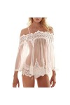 Amorar Femmes Lingerie Babydoll Sleepwear, Off épaule Dentelle Perspective Chemise de Nuit Pyjamas sous-vêtements