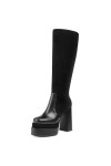 WOkismD 13CM/5.11IN Sexy Bout Carré Talons Ultra-Hauts T-Stage Catwalk Couleur Bloquée Bottes Hautes Grande Taille Sur Le Gen