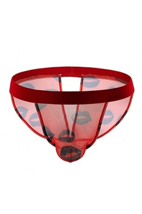 Junhasgood Ensemble Pyjama Manches Longues pour Homme après Avoir évidé Les sous-vêtements Sexy à lèvres Rouges Sexy Slip Dou