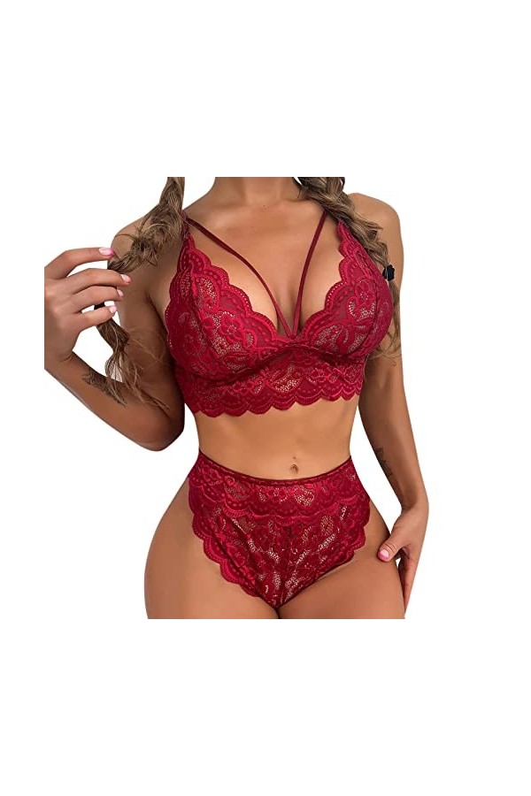 Lingerie Sexy pour Femme Sexy Lady Sheer Floral Lace Pyjama Lingerie Set Taille Haute Vêtements De Nuit Soutien-Gorge Et Culo