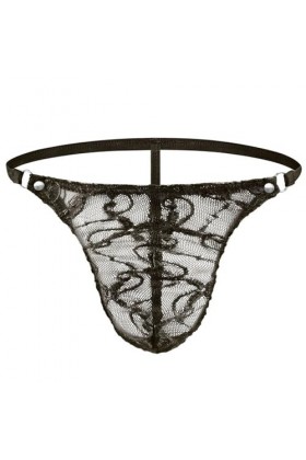 BreakEgg String en dentelle pour homme - Taille basse - Sous-vêtements sexy pour homme - Lingerie de nuit bombée sur le devan