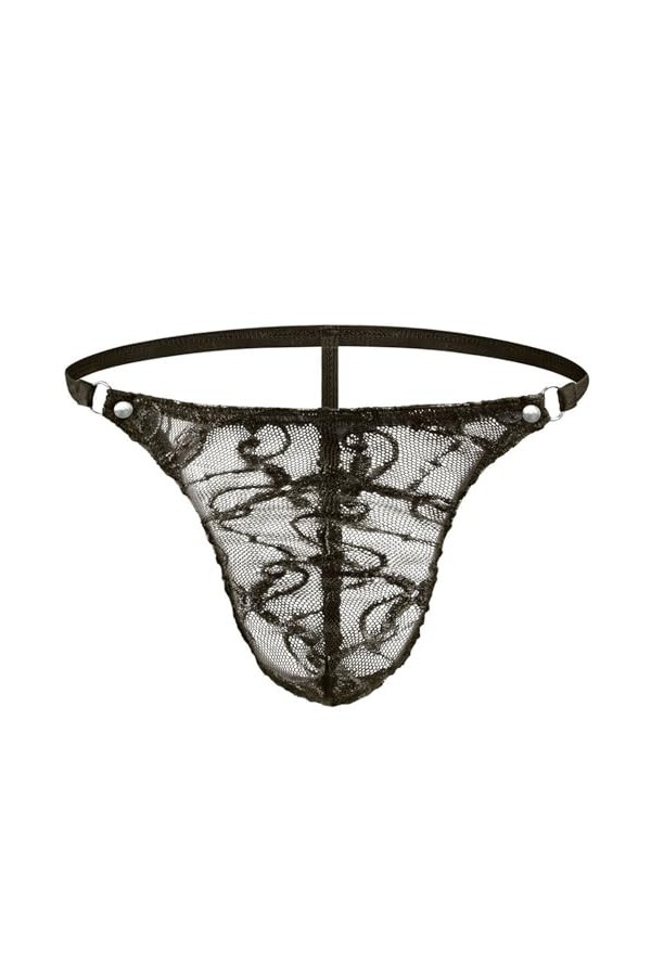 BreakEgg String en dentelle pour homme - Taille basse - Sous-vêtements sexy pour homme - Lingerie de nuit bombée sur le devan