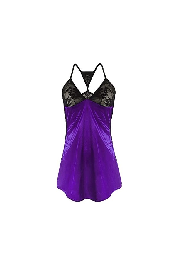 Meggsnle Laque Lingerie Busenfrei Lingerie Chemise de nuit Dentelle Femme Dos Sexy Translucent Sling Sexy Lingerie Set Rouge 