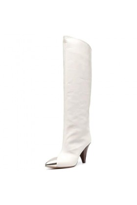 WOkismD 7.5CM/2.95IN Mode Bout Pointu Talon Épais Sexy Et Élégant Femmes Discothèque Bottes Haut Genou Pole Danse Bottes,Blan