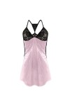 Meggsnle Laque Lingerie Busenfrei Lingerie Chemise de nuit Dentelle Femme Dos Sexy Translucent Sling Sexy Lingerie Set Rouge 