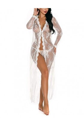 mdtep Jupon des Dames Sexy Sexy Sexy Lingerie Nightdress Demaine Dentelle Underwear Cardigan Longue Chemise de Nuit Pyjamas 