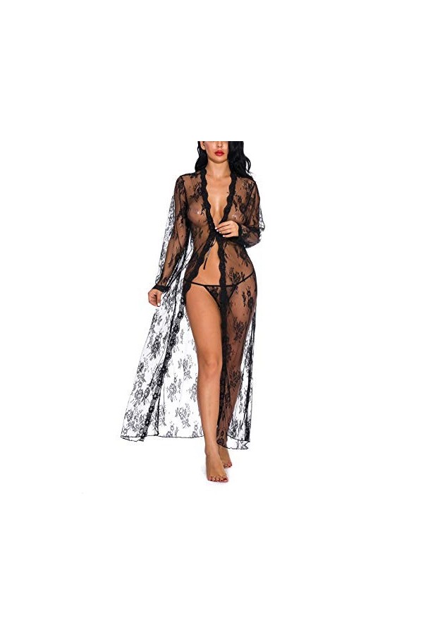 mdtep Jupon des Dames Sexy Sexy Sexy Lingerie Nightdress Demaine Dentelle Underwear Cardigan Longue Chemise de Nuit Pyjamas 