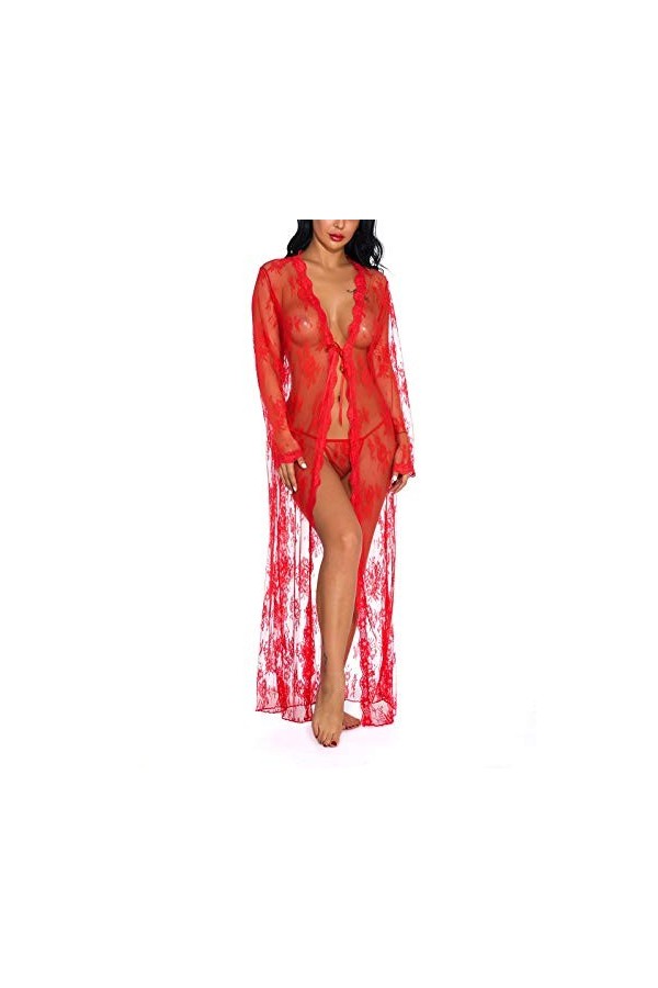 mdtep Jupon des Dames Sexy Sexy Sexy Lingerie Nightdress Demaine Dentelle Underwear Cardigan Longue Chemise de Nuit Pyjamas 