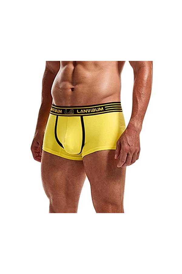 Beokeuioe Boxer pour homme - En bambou lisse - Rayonne - Avec poches séparées - Élégant multicolore, Jaune A2., XL