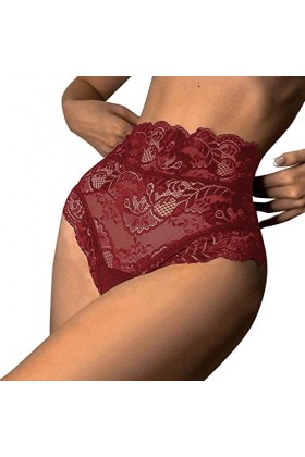Femmes Sexy Dentelle Florale Maille Culotte Taille Haute Slips sous-vêtements évider Transparent Grande Taille sous-vêtements
