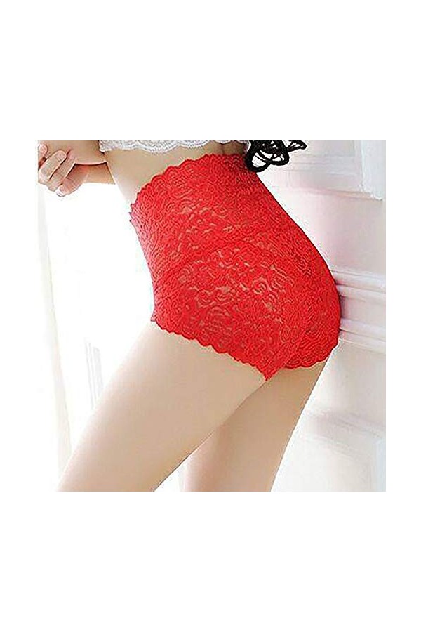 BIISDOST Seductive Sexy Size Plus High-Waist Dentelle Transparente Culotte pour Femmes Body sans Manches Extensible Red, L 