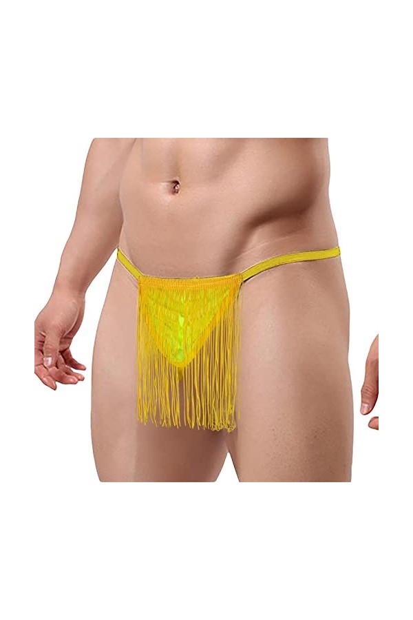String sexy pour homme avec pochette couverte de culottes respirantes à glands slips sous-vêtements boxeurs pour hommes, jaun