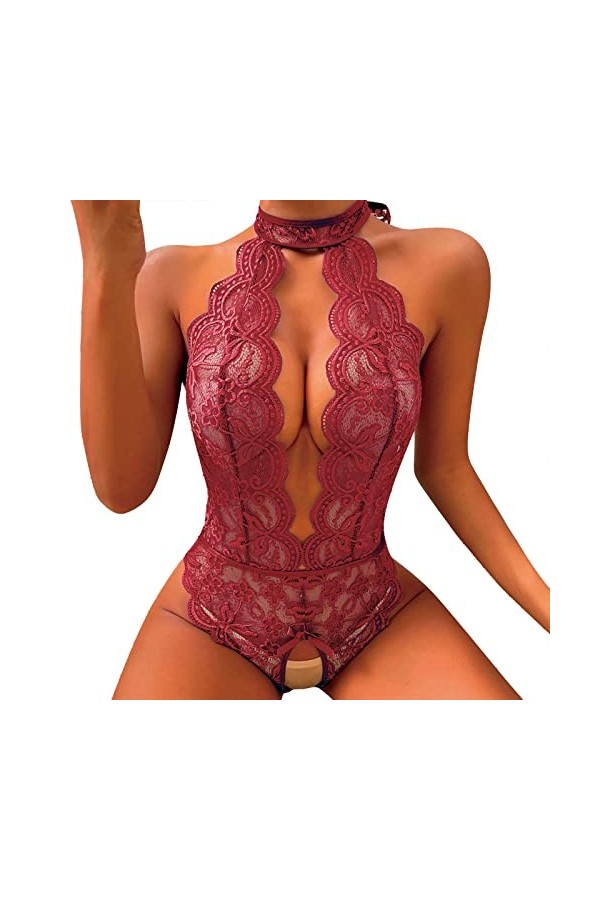 Body tendance pour femmes – Lingerie de jeu de rôle sexy pour femmes – Costumes rouges en dentelle à carreaux pour femmes de 